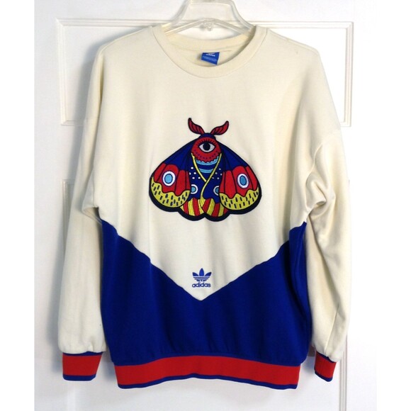Vtg Adidas Crewneck Sweater Men M Nature Moth Wildlife Colorful 90's Retro Y2K - Picture 1 of 10